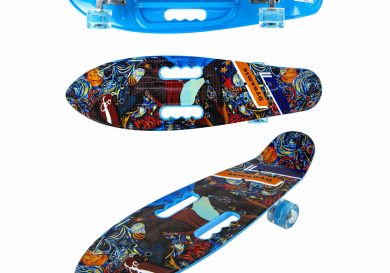 Скейт детский Navigator пластик, колесa со светом, 2 ручки для переноски, "Граффити синий"